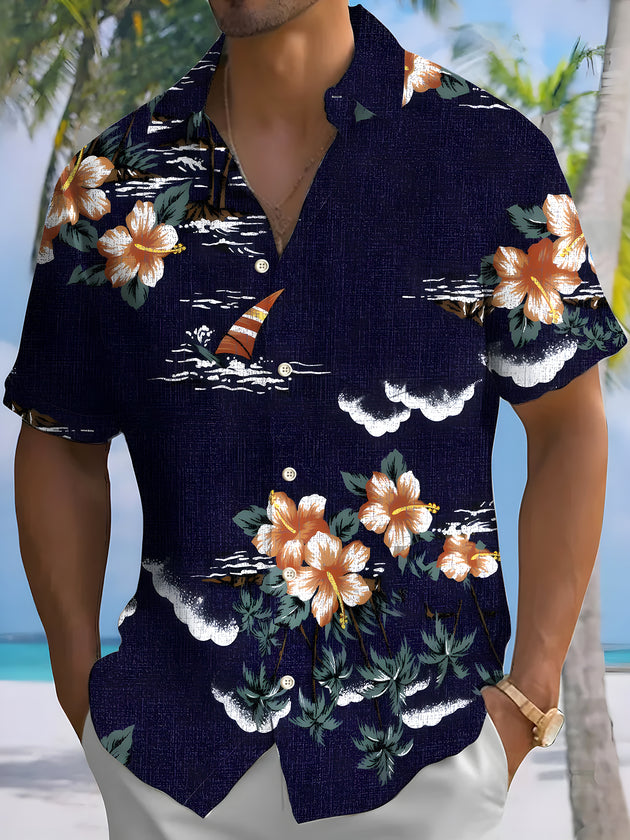 men's Hawaiian shirt front view tropical beach vacation
