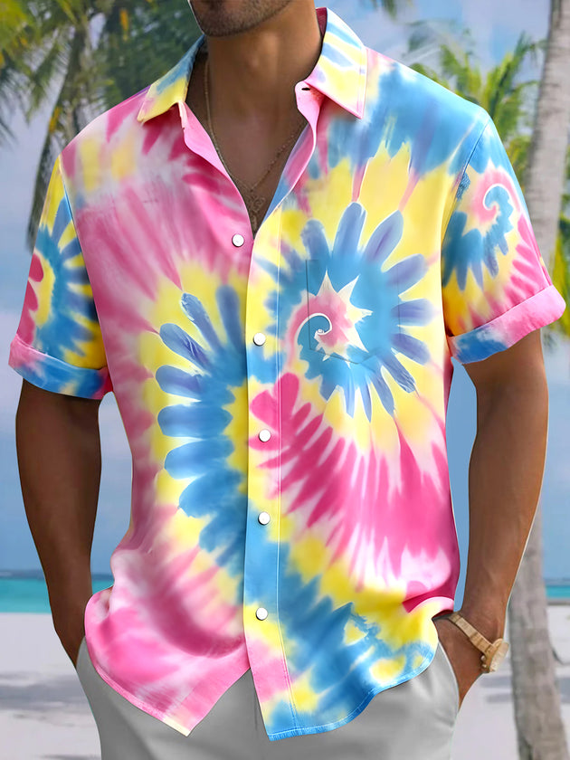 Men's abstract tie dye short sleeve shirt front view