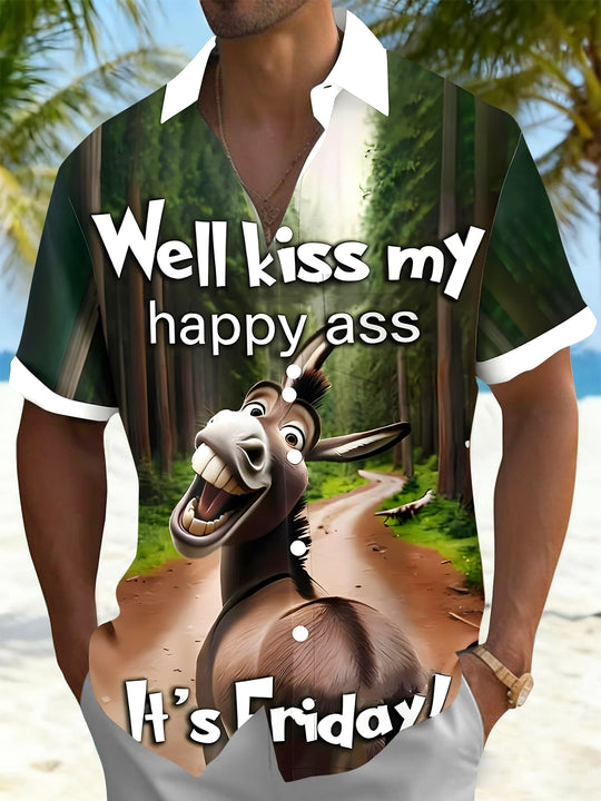 Men's funny donkey pocket short sleeve shirt front view