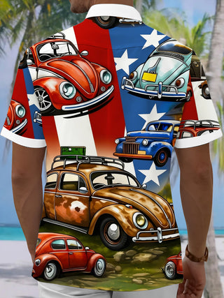 Men's American flag print pocket short sleeve shirt back view