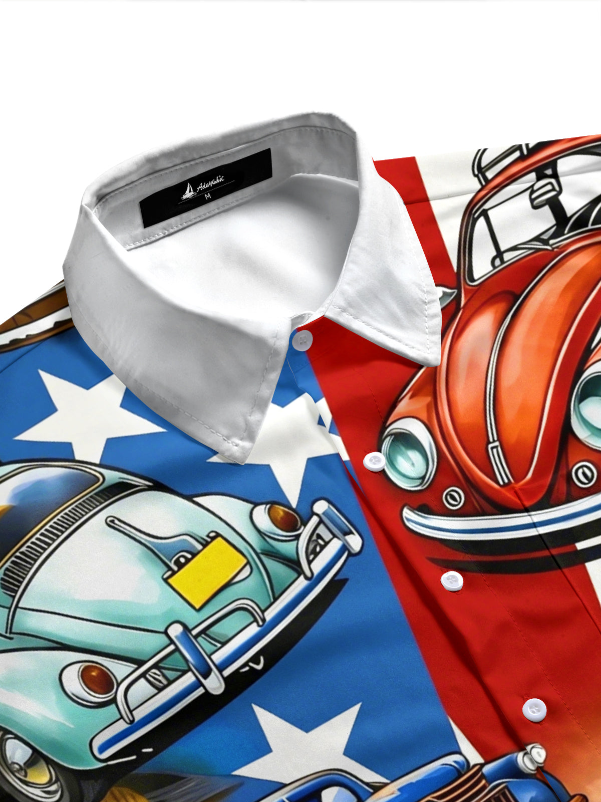 Men's red white blue patriotic print short sleeve shirt side view
