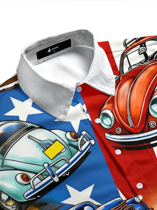 Men's red white blue patriotic print short sleeve shirt side view