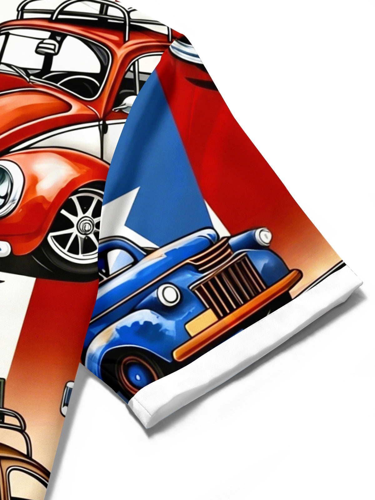 Men's American flag print pocket short sleeve shirt stitching detail close-up