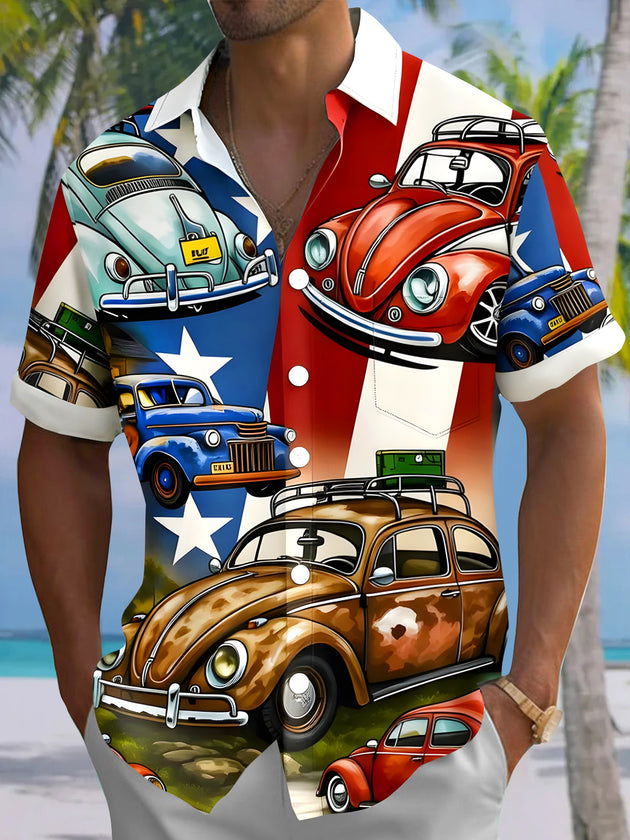 Men's American flag print short sleeve shirt front view Independence Day