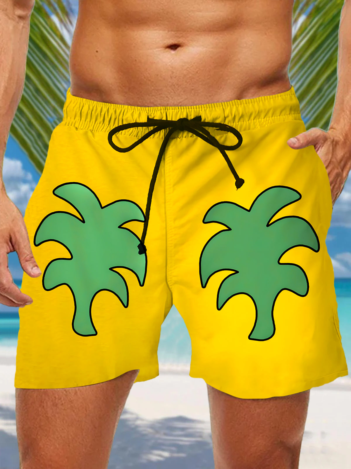 men's Hawaiian casual pants front view tropical beach vacation