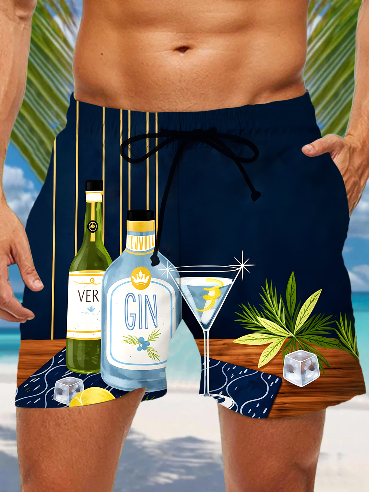 men's Hawaiian casual pants front view tropical beach vacation