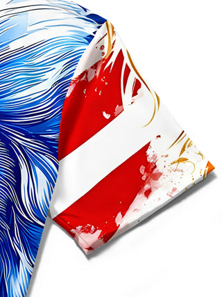men's American flag print shirt close-up short sleeve