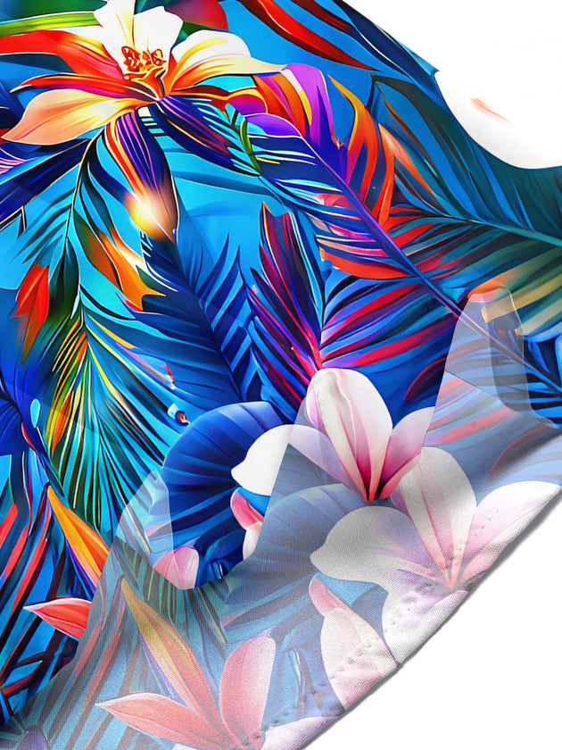 Men's Hawaiian floral pocket short sleeve shirt tropical beach vacation lifestyle scene