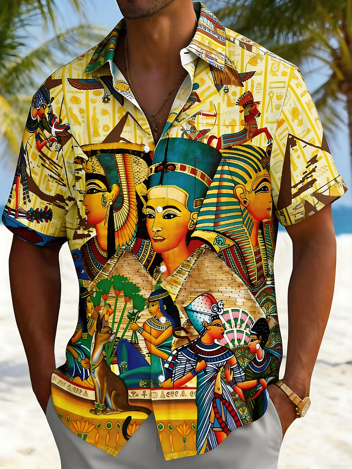 men's Hawaiian shirt front view tropical beach vacation