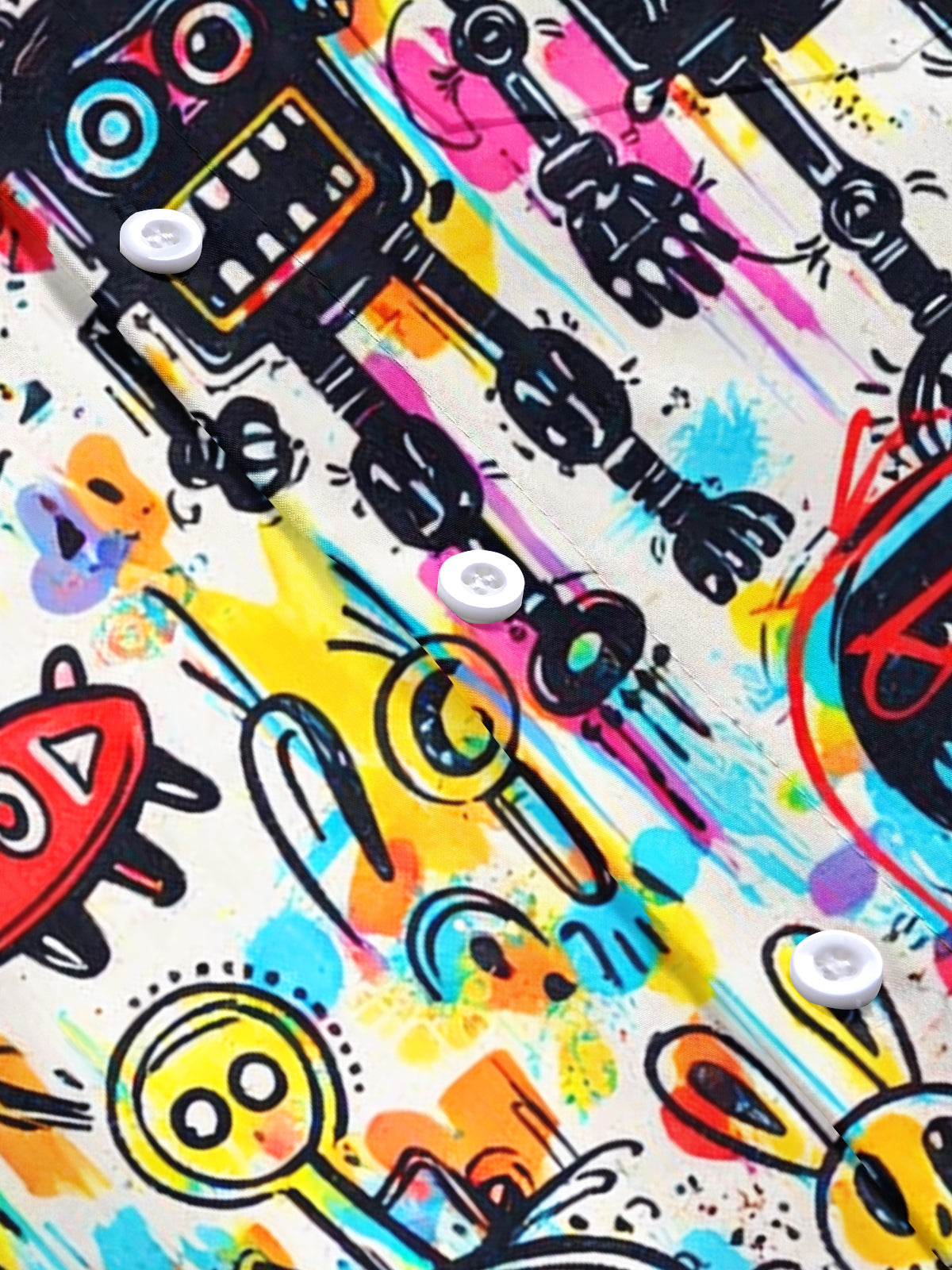 Men's Hawaiian graffiti art print pocket short sleeve shirt flat lay