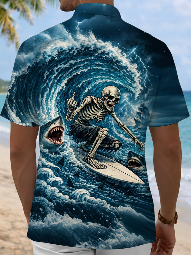 men's skeleton pattern shirt back view