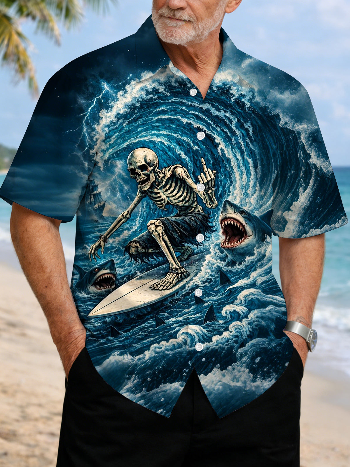 men's skull print shirt front view