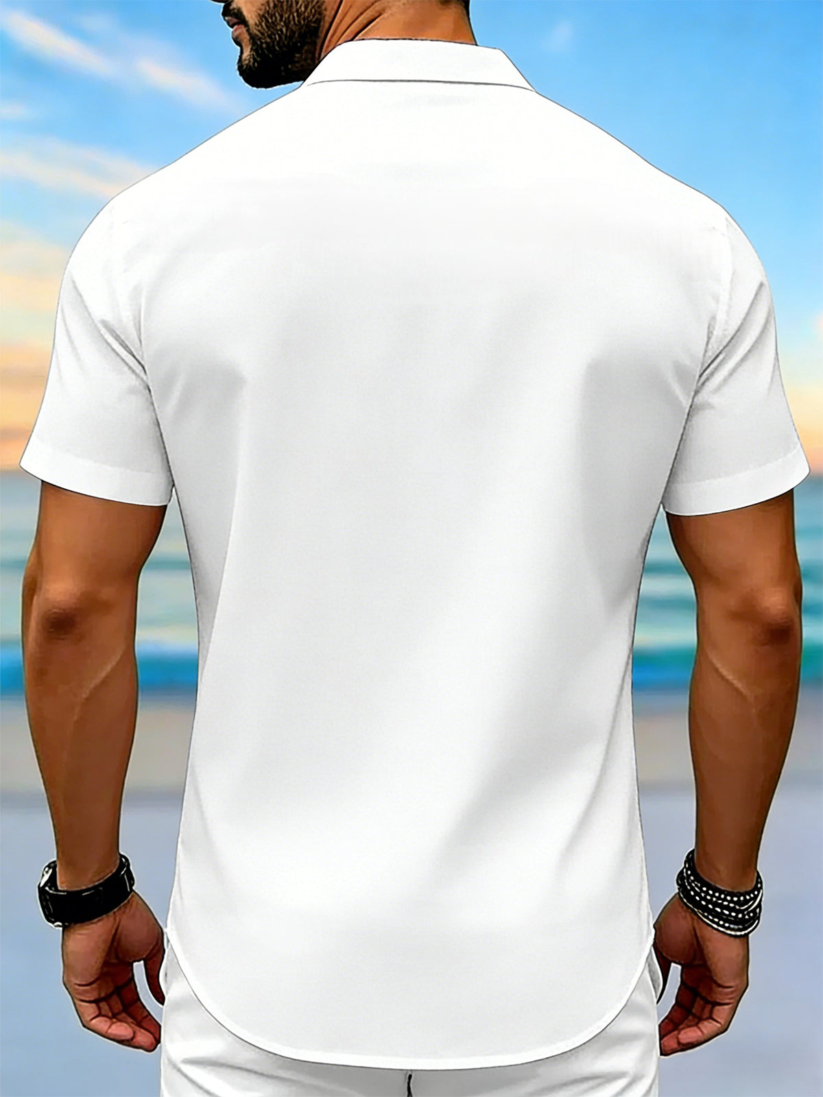 men's red skeleton pattern shirt back view