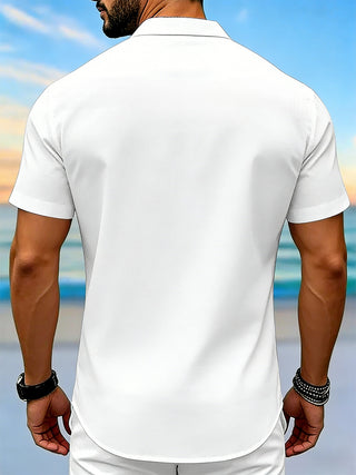 men's red skeleton pattern shirt back view