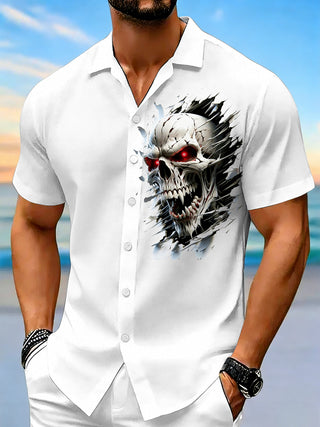 men's red skull print shirt front view