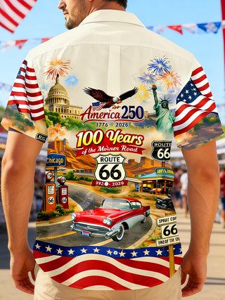 Men's America Route 66 USA 250th Anniversary pocket short sleeve shirt back view
