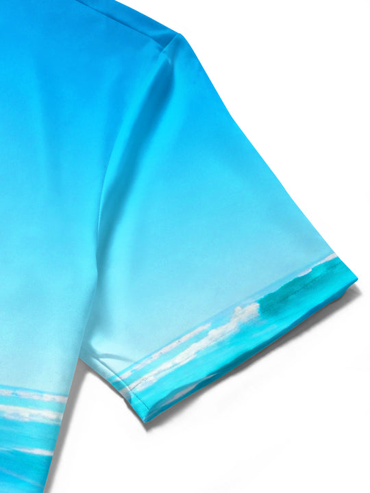Men's short sleeve Hawaiian shirt with crocodile pocket detail close-up