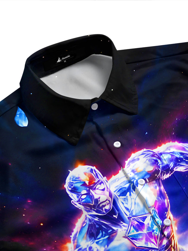 Men's Dark Cosmic Crystal Superhero Pocket Half Sleeve Shirt Side View