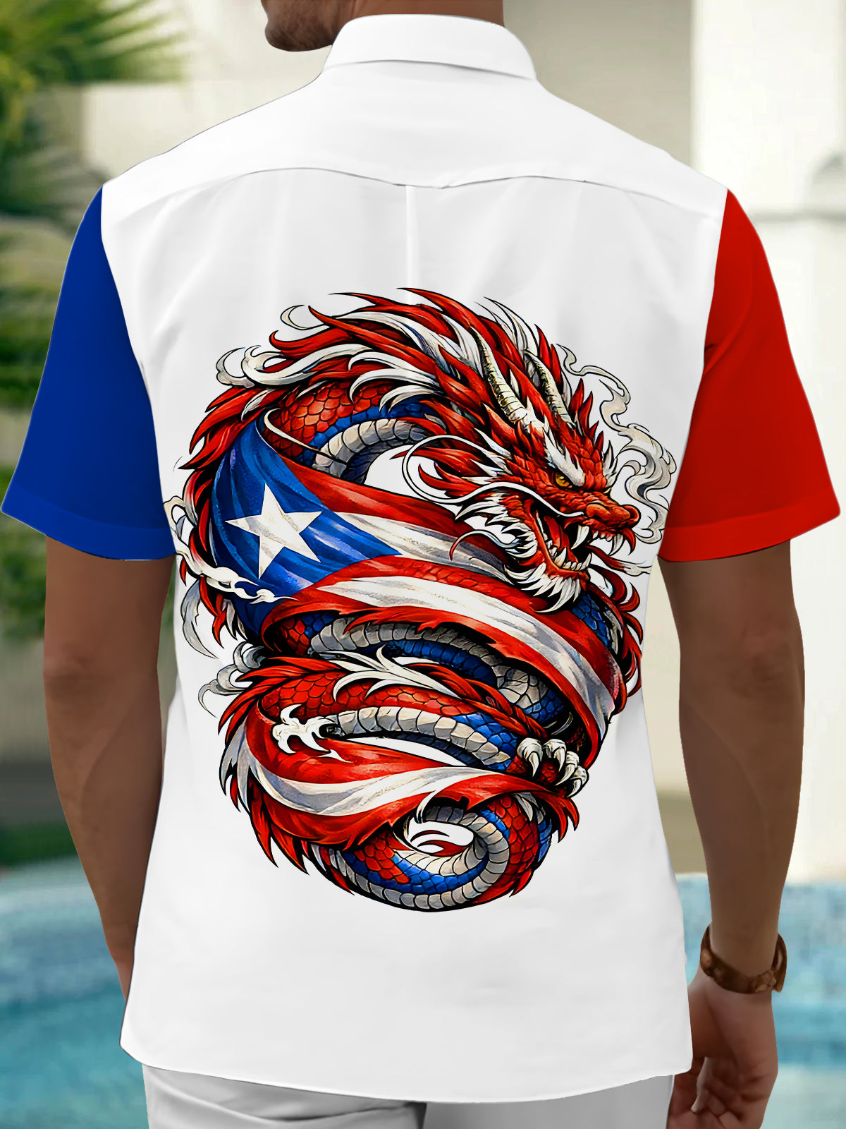 men's mythical print shirt back view