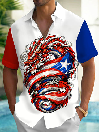 men's dragon print shirt front view