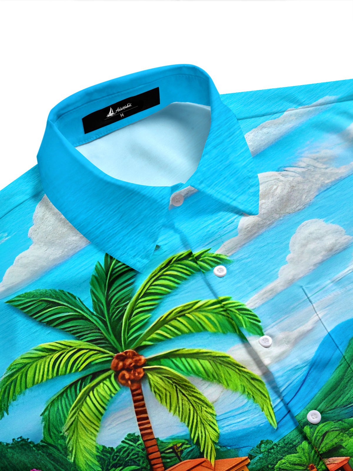 Men's colorful Hawaiian tropical floral short sleeve shirt side view
