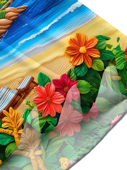 Men's Hawaiian oil painting floral short sleeve shirt at coastal resort, vacation resort wear