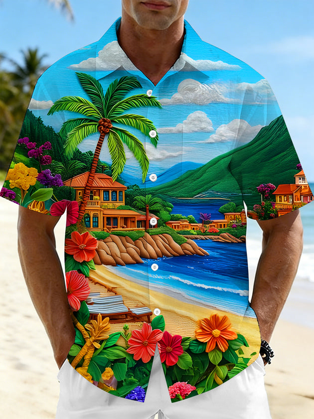 men's Hawaiian shirt front view vacation resort wear