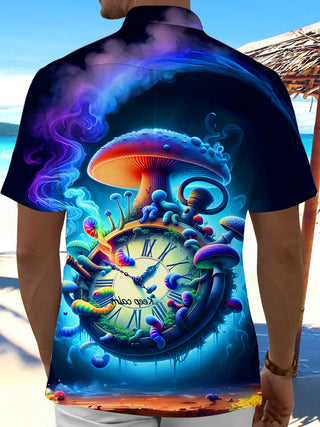 men fantasy mushroom clock secret realm short sleeve shirt back view