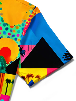 men's colorful Hawaiian shirt close-up short sleeve