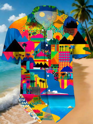 men's colorful Hawaiian shirt front view tropical beach vacation