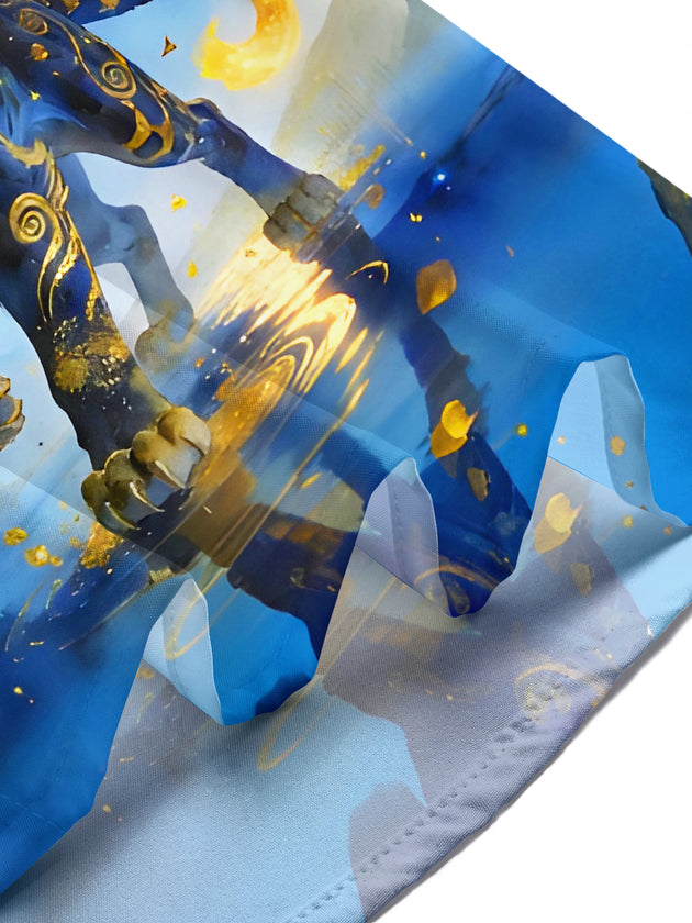 Men's blue gold divine tiger short sleeve shirt lifestyle front view
