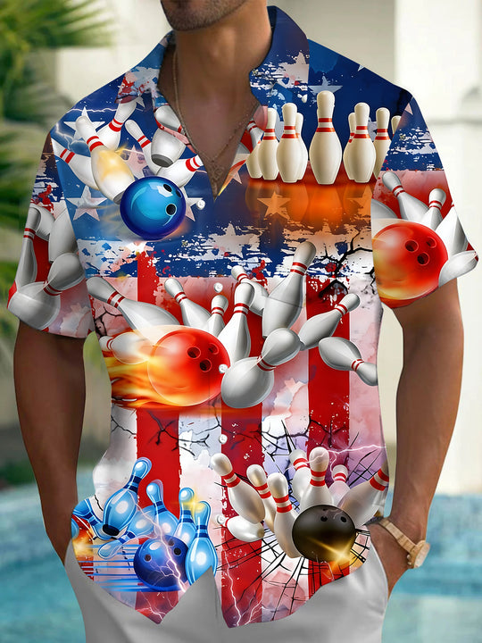 Men's American flag print short sleeve shirt front view Independence Day