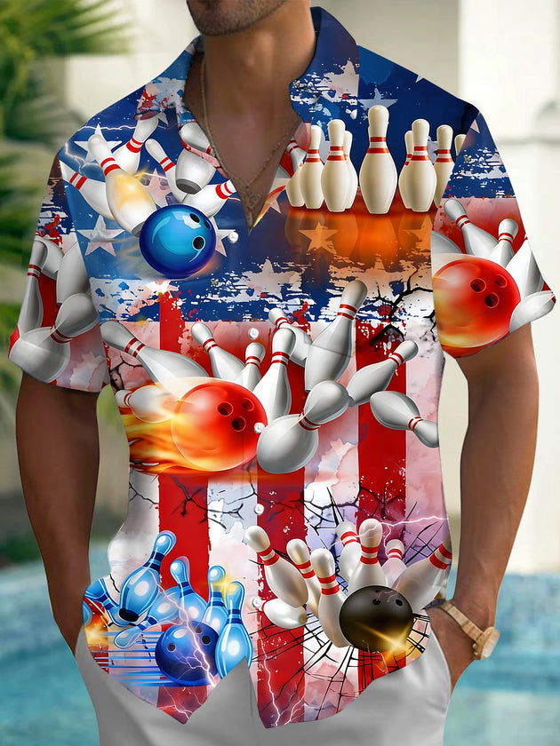 Men's American flag print short sleeve shirt front view Independence Day