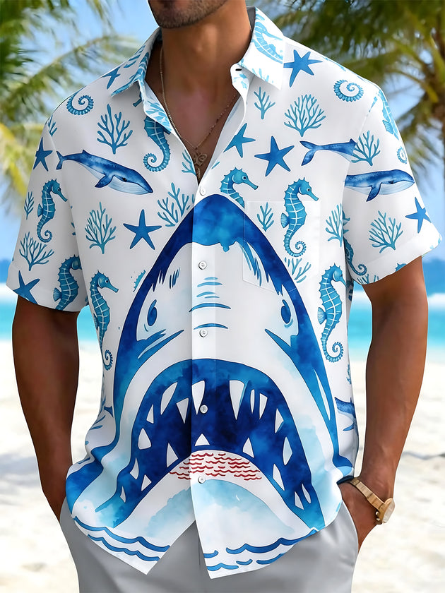 men's Hawaiian shirt front view tropical beach vacation