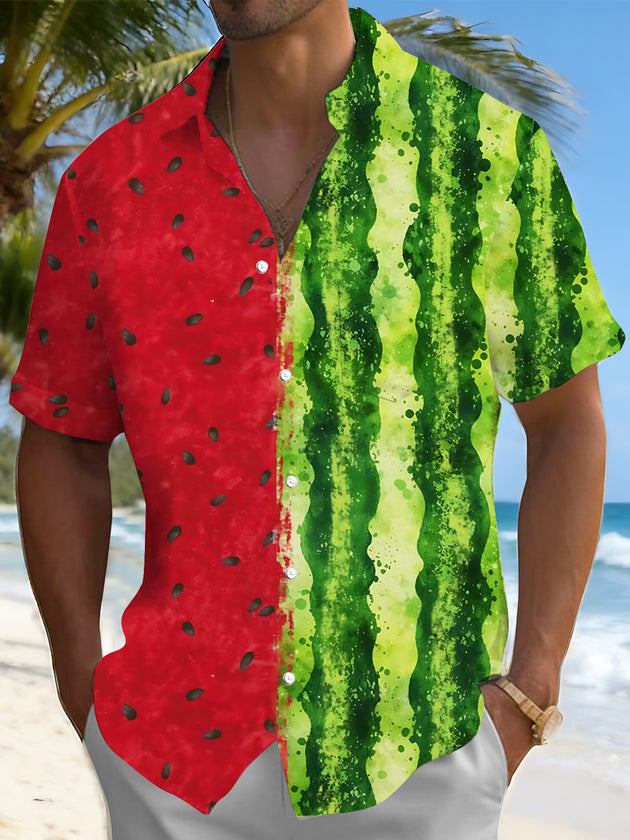 men's watermelon print shirt front view
