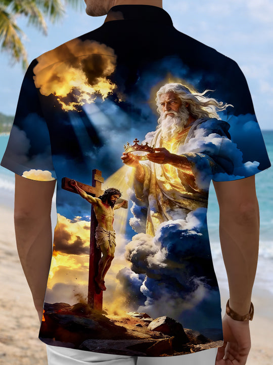 Men's Christian God Jesus Print Pocket Short Sleeve Shirt Back View