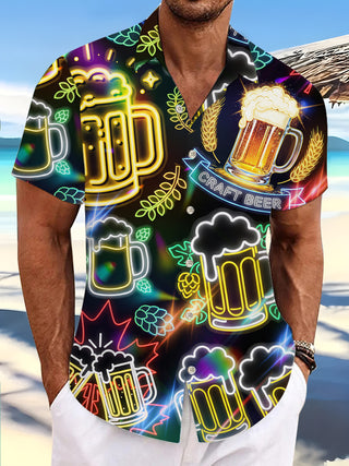 men's beer art print short sleeve shirt front view