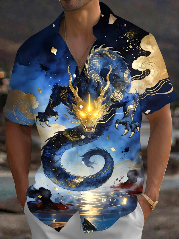 men's dragon print shirt front view