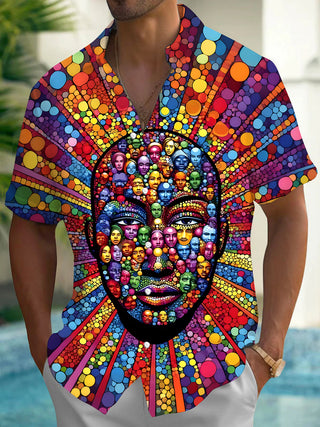 Men's art face pocket short sleeve shirt front view