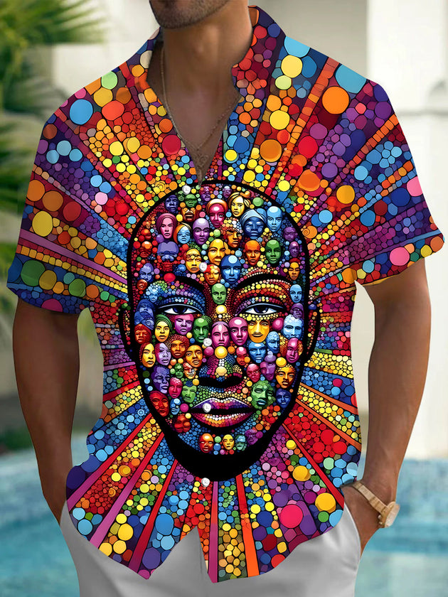 Men's art face pocket short sleeve shirt front view