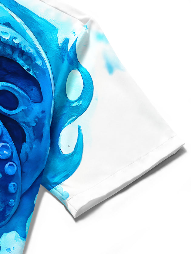 men's blue Hawaiian shirt close-up short sleeve