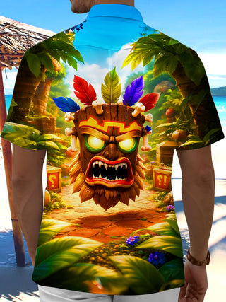 Men's Hawaiian print short sleeve pocket shirt back view