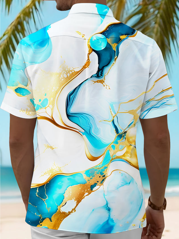 men's blue shirt back view