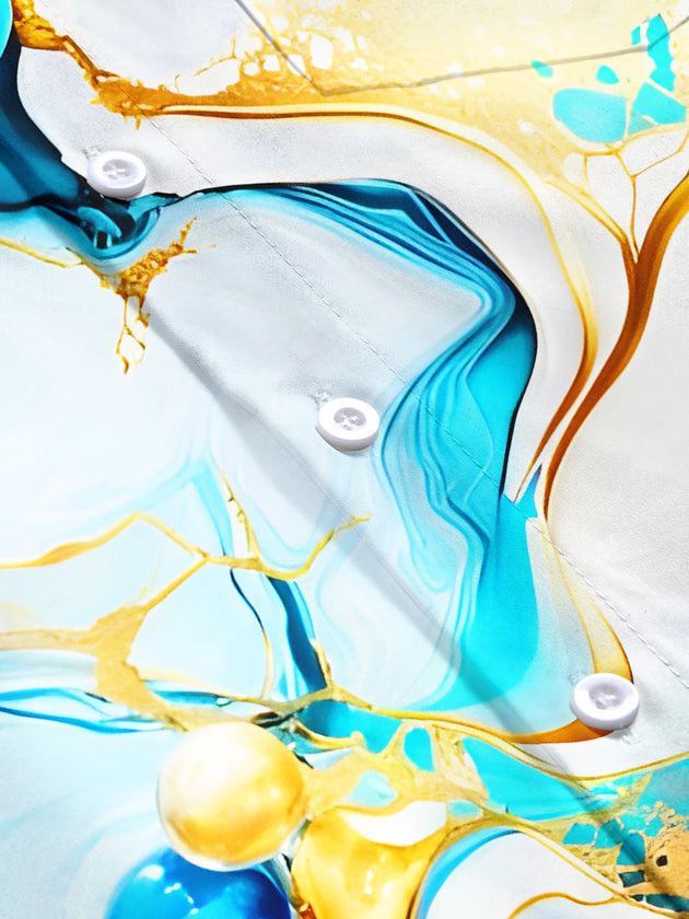 Men's Blue Marble Texture Short Sleeve Shirt Flat Lay Pattern