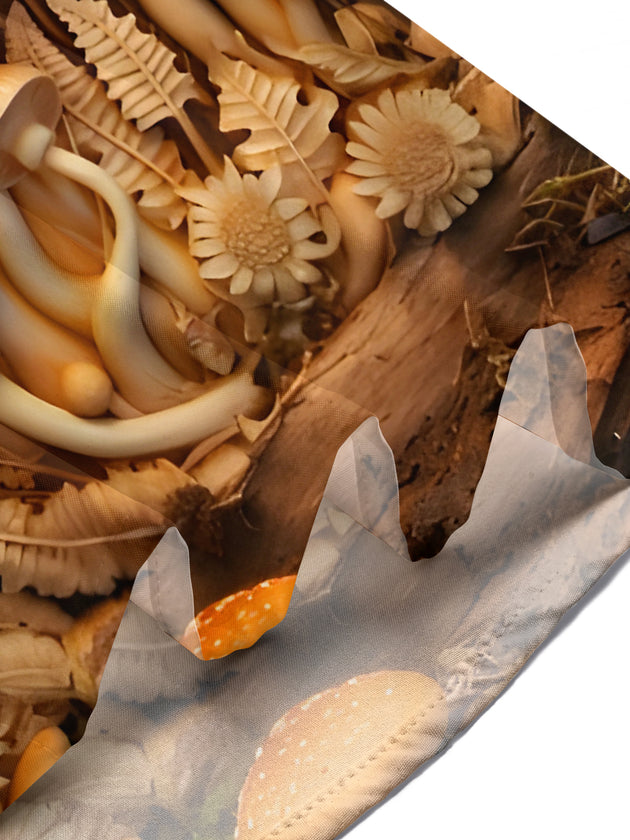 Men's fantasy forest mushroom landscape relief short sleeve shirt lifestyle side view
