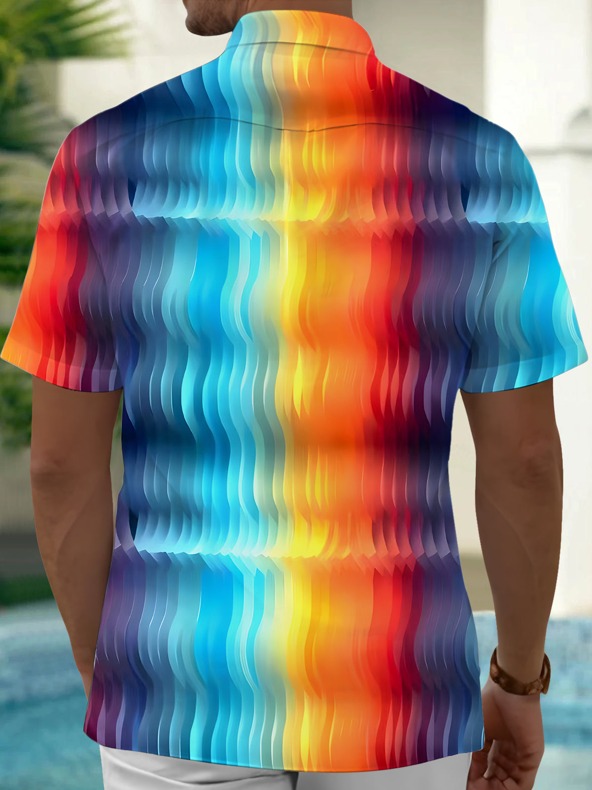 Men's tie dye abstract short sleeve shirt back view