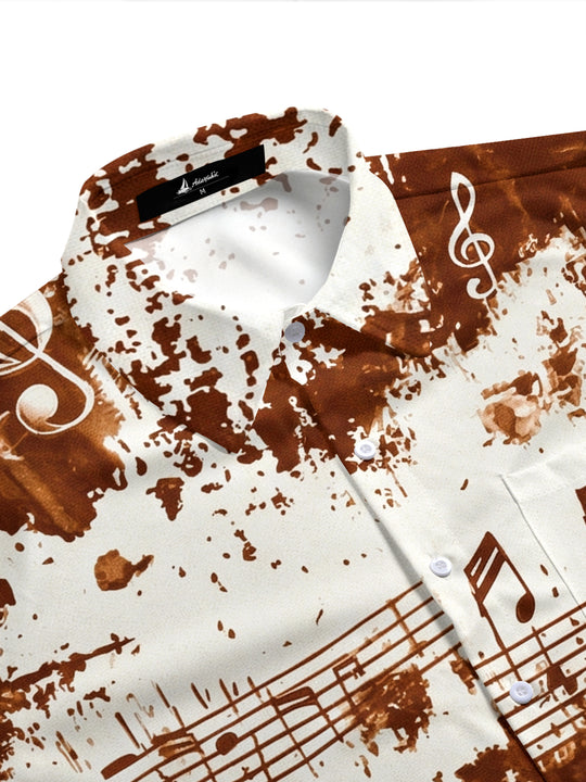 men's guitar print shirt side view