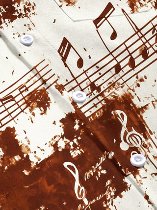 men's music print short sleeve flat lay shirt