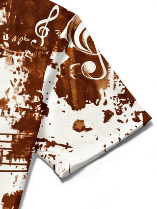 men's music print shirt close-up short sleeve