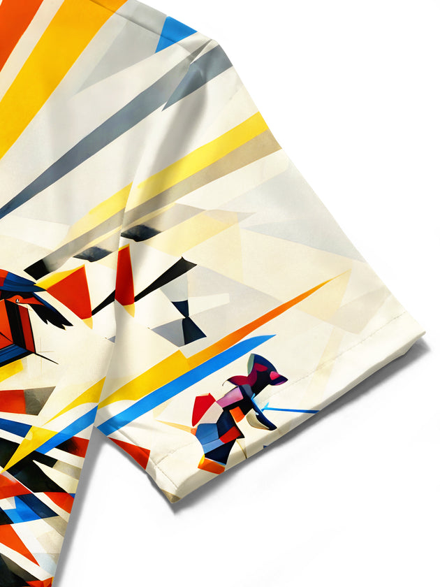 men's geometric print shirt close-up short sleeve